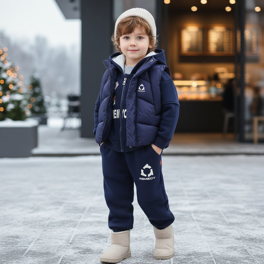 Thickened winter baby hooded vest three piece set