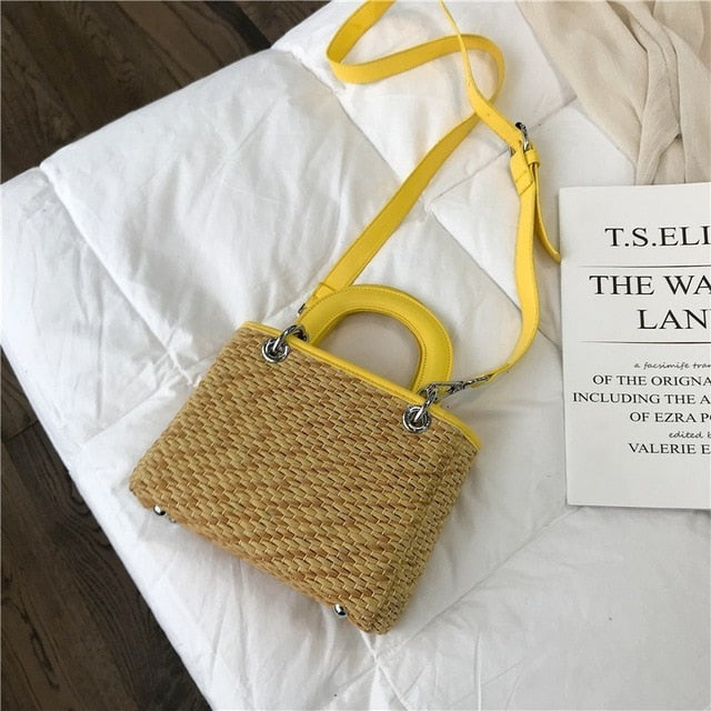 Shoulder Bags For Women Square Straw Bag Summer Rattan Bag Handmade Woven Beach Flap Bohemia Handbag