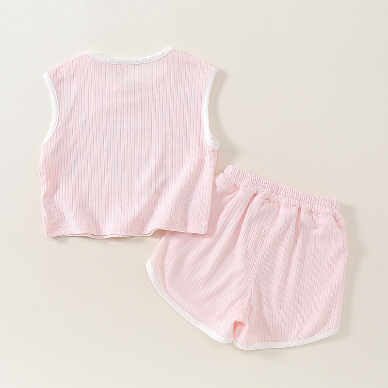 Cute Baby Girl Outfit Set, Thin Sleeveless Top Two-Piece Set
