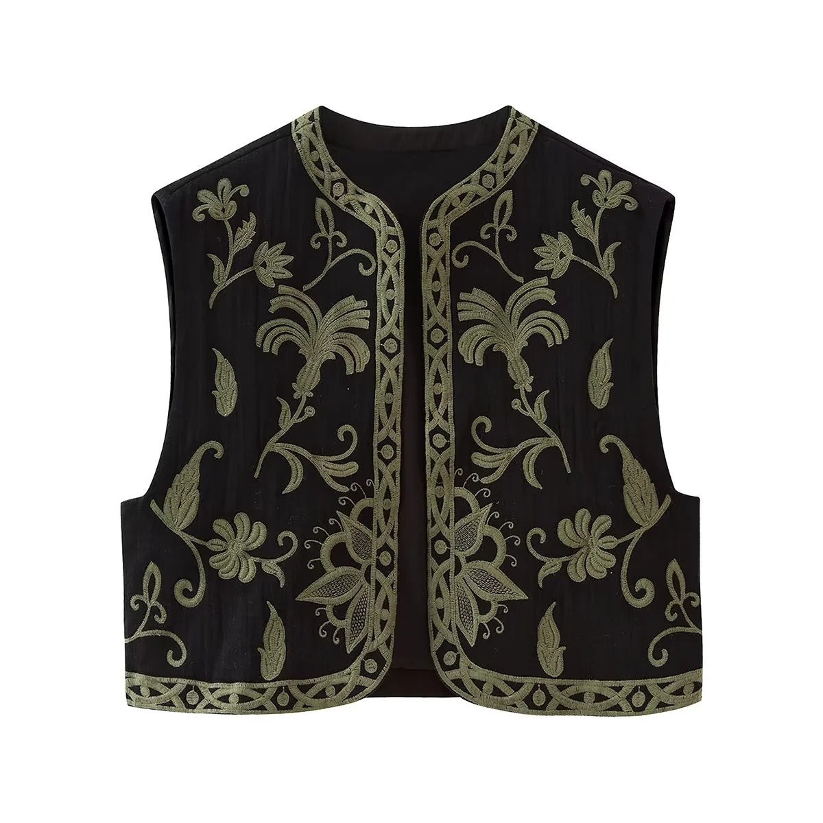 New autumn women clothing round neck embroidered short vest