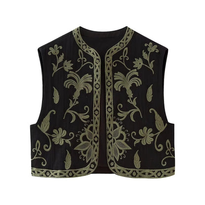 New autumn women clothing round neck embroidered short vest