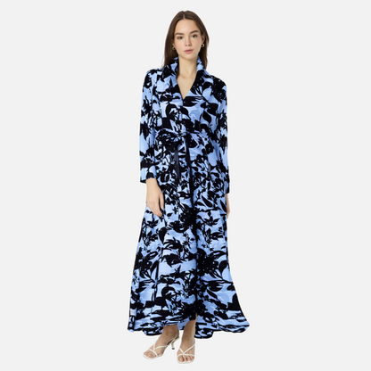 Elegant temperament long skirt long robe international ethnic clothing pleated printed cardigan dress women