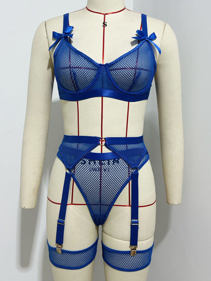 Sexy Lingerie Set with Mesh and Bowknot Binding - Erotic Underwear Suit for Women