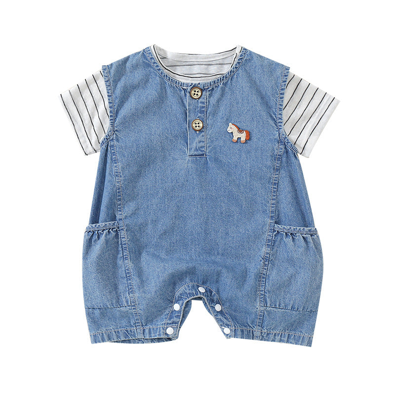 Children's Set Printed Short Sleeve Denim Vest Shorts Kids Cartoon