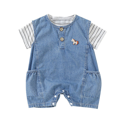 Children's Set Printed Short Sleeve Denim Vest Shorts Kids Cartoon