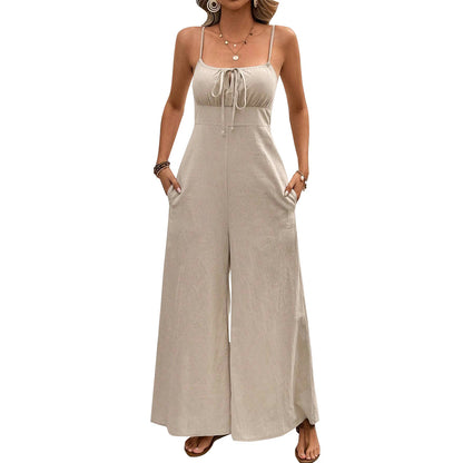 European and American women's clothing lace-up loose casual straight wide-leg jumpsuit trousers women