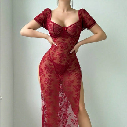 Sexy Perspective Lace Wrapped Hip Dress Passionate Sex Underwear for Women