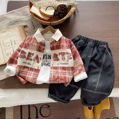 Spring and Autumn Three piece Long sleeved Shirt Set