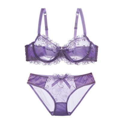 Embroidery Bras Underwear Women Set Plus Size Lingerie Sexy C D Cup Ultrathin Transparent Bra
