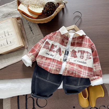Spring and Autumn Three piece Long sleeved Shirt Set