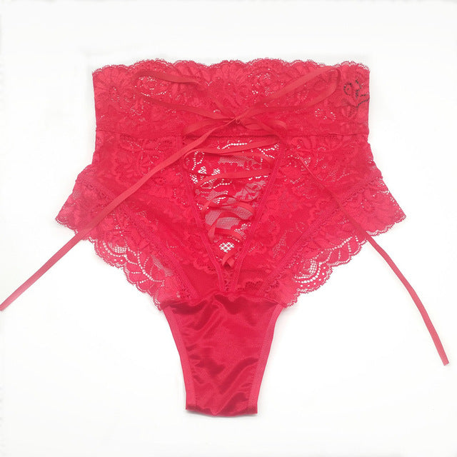 Briefs For Women Fashion High Waist Black Lace Underwear Sexy Cross Lacing Underpants Lady String Thong Panties