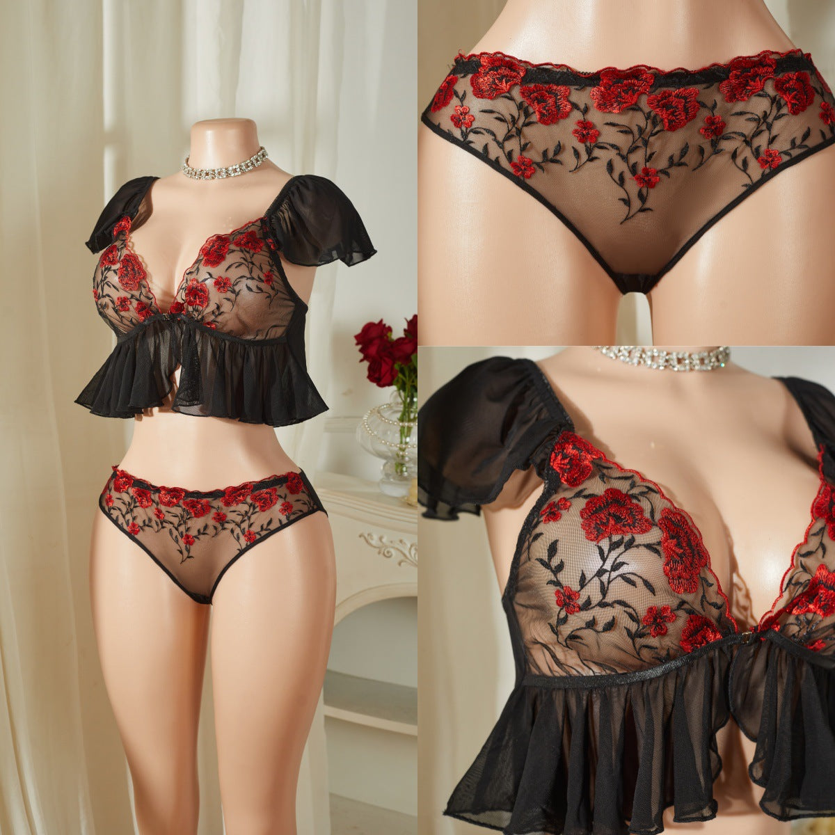 Lace Perspective Ruffle Underwear Set