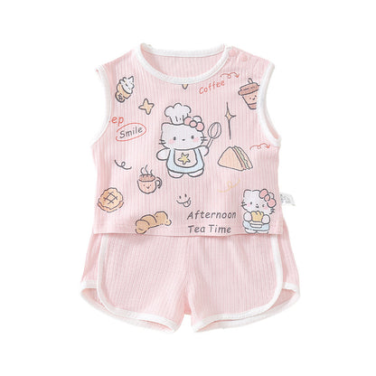 Cute Baby Girl Outfit Set, Thin Sleeveless Top Two-Piece Set