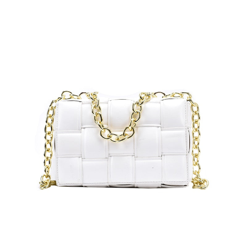 Women Crossbody Bag Weave Flap Bags For Women Quality Leather Thick Chain Shoulder Messenger Bags Female Handbag And Purse