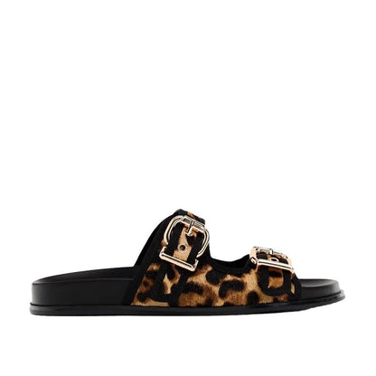 Printed round toe flat bottom buckle thick sole casual sandals and slippers for women
