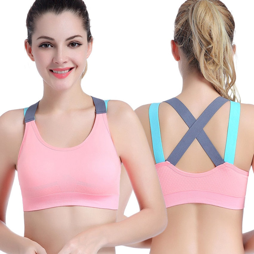 Sexy Sports Bra Top for Fitness Women Push Up Cross Straps Yoga Running Gym Femme Active Wear Padded Underwear Crop Tops