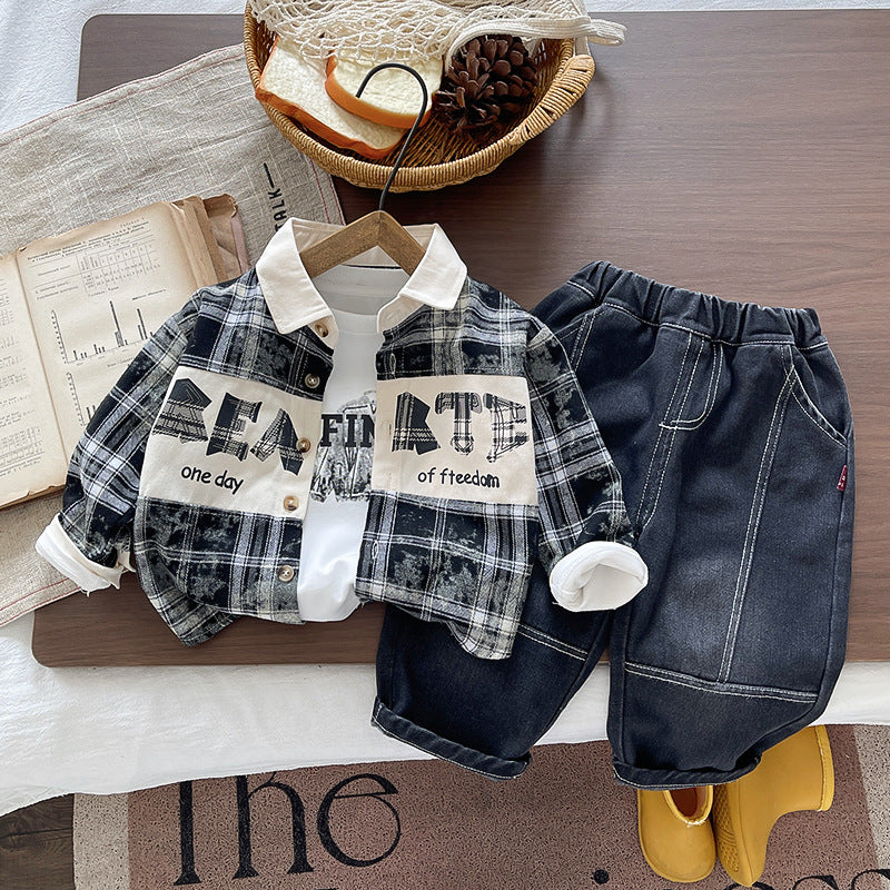 Spring and Autumn Three piece Long sleeved Shirt Set