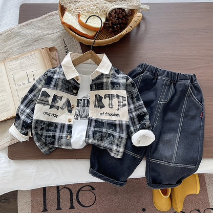 Spring and Autumn Three piece Long sleeved Shirt Set