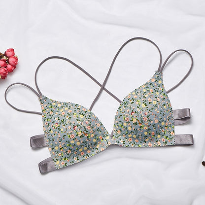 Fashion Floral Print Bra Front Buckle Underwear Seamless Cross Back Women Push Up Bras