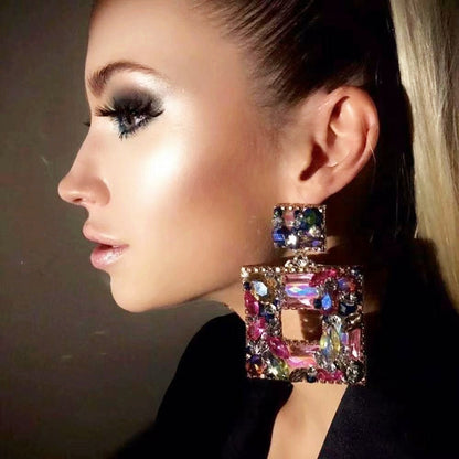 Boutique Fashion Women Glass Crystal Big Dangle Earrings For Women Fashion Jewelry Trendy Lady's Statement Earrings Accessories