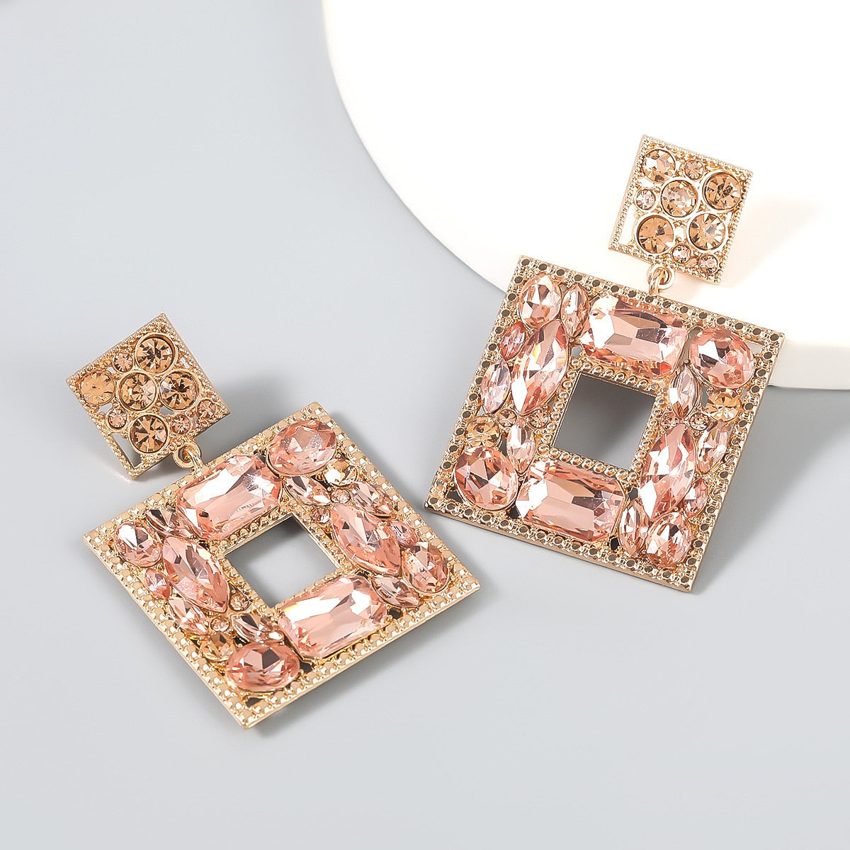 Boutique Fashion Women Glass Crystal Big Dangle Earrings For Women Fashion Jewelry Trendy Lady's Statement Earrings Accessories