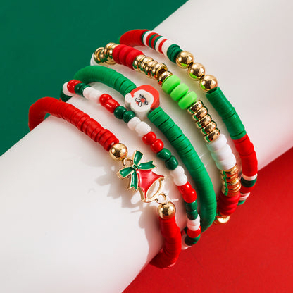Christmas Bracelet Set Alloy Elk Bell Accessories Fashionable and Colorful Soft Ceramic Bracelet for Women
