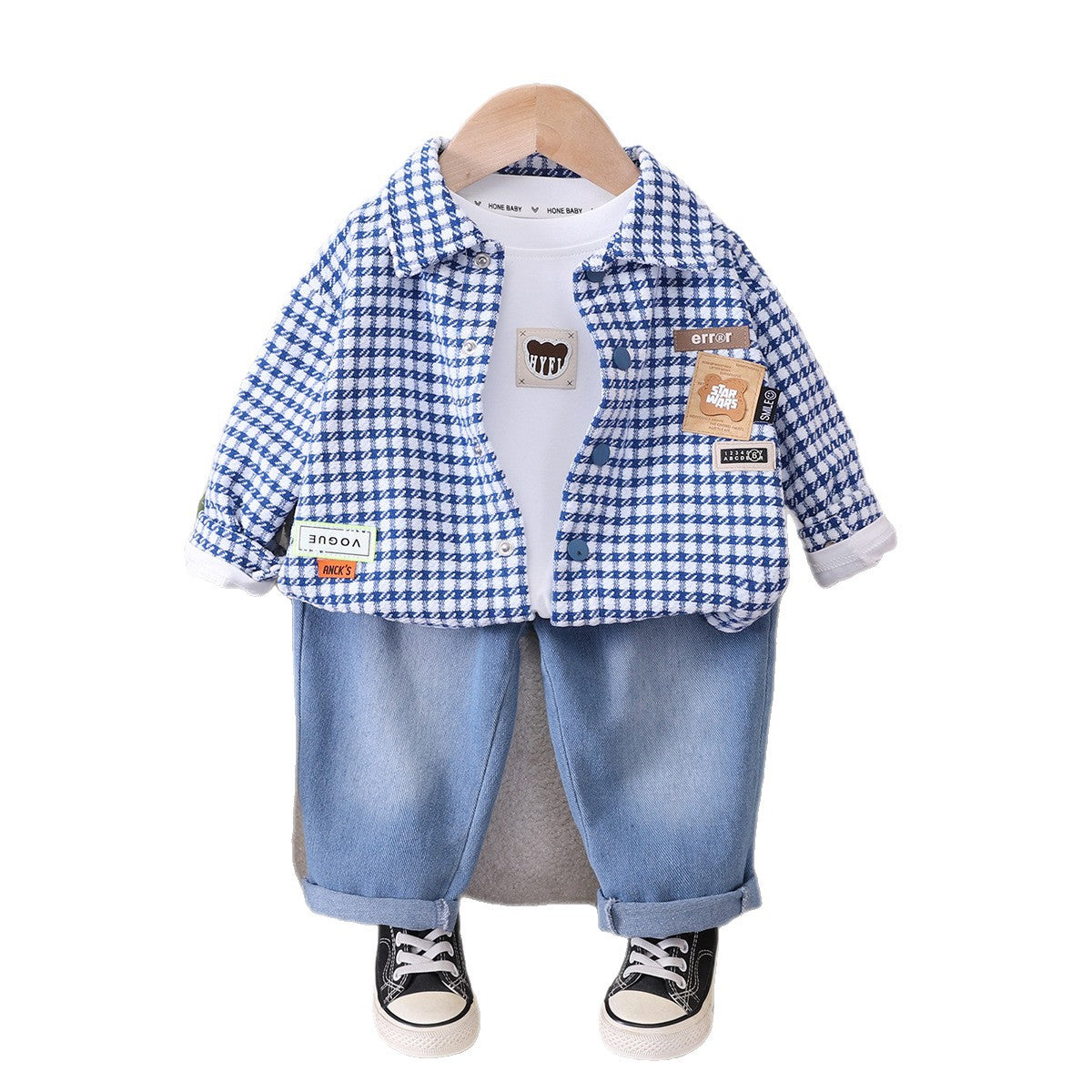 Checkered long sleeved three piece baby autumn casual clothes
