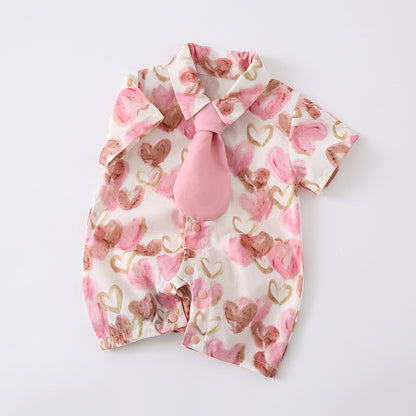 Baby Cartoon Print Short Sleeve Romper Outfit for Newborns and 1-Year-Old Girls