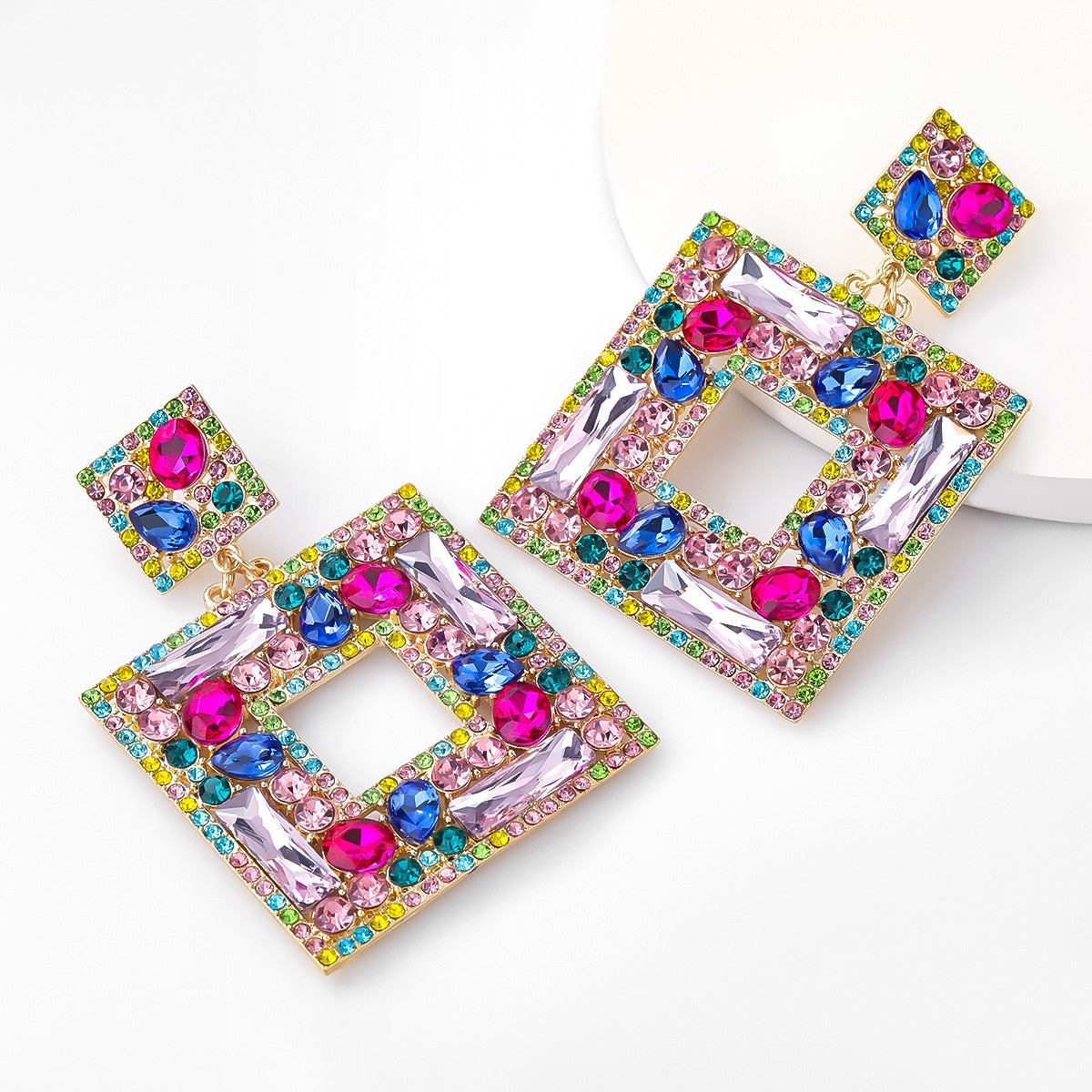 Boutique Fashion Women Glass Crystal Big Dangle Earrings For Women Fashion Jewelry Trendy Lady's Statement Earrings Accessories