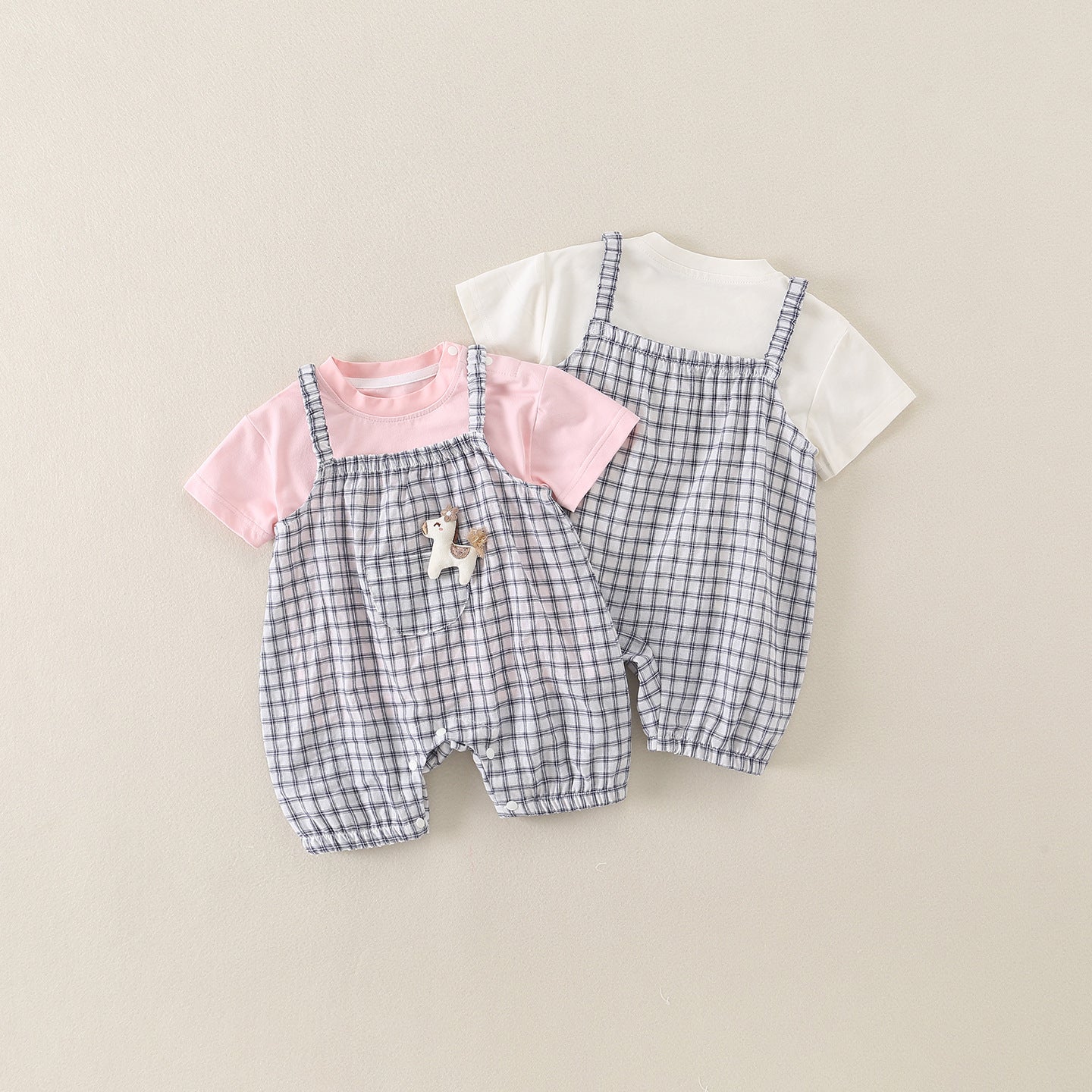 Baby Two-Piece Set Cartoon Print Short Sleeve Overalls Outfit for Toddler Girl