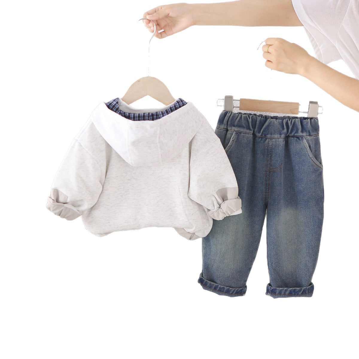 Baby autumn casual hooded long sleeved three piece set