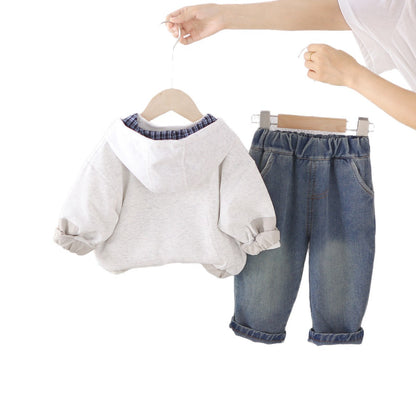 Baby autumn casual hooded long sleeved three piece set