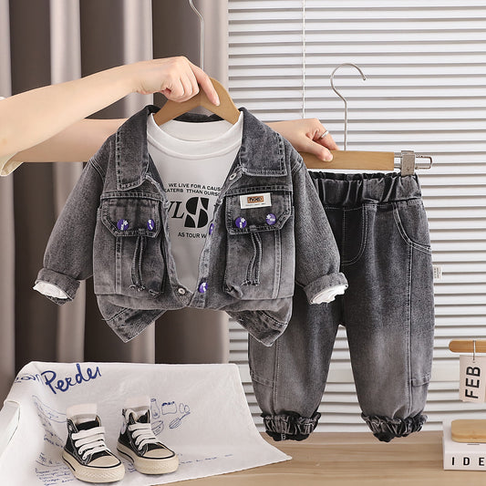 Autumn denim long sleeved three piece set