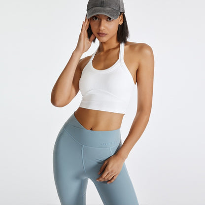 New Fitness Sports Bra Underwear Women Ribbed Hanging Neck Shock Absorbent Yoga Tank Top