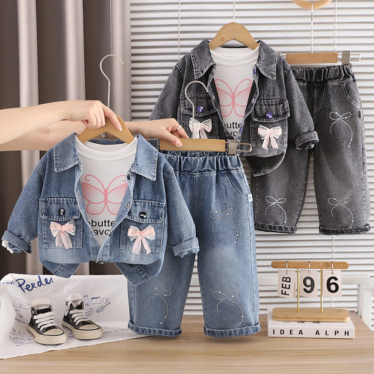 Three piece set of spring and autumn denim clothes