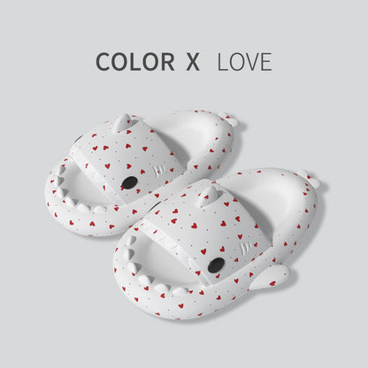 Women Heart Pattern Cartoon Shark Shape Single Band EVA Slippers Platform Cartoon Beach Sandals Woman Shoes