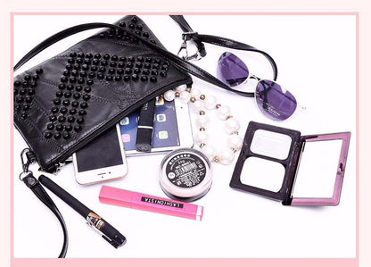 Fashion Genuine Leather Women Bag Messenger Bags Rivet Shoulder Bag Clutch High Quality Crossbody  Bags Female Purse Bolsas