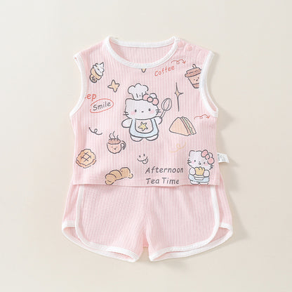 Cute Baby Girl Outfit Set, Thin Sleeveless Top Two-Piece Set