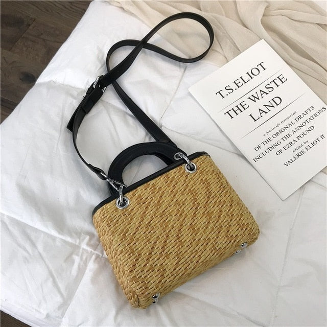 Shoulder Bags For Women Square Straw Bag Summer Rattan Bag Handmade Woven Beach Flap Bohemia Handbag