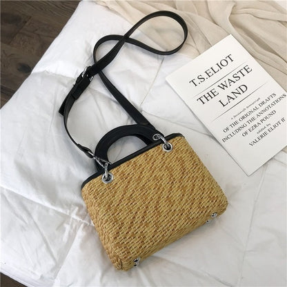 Shoulder Bags For Women Square Straw Bag Summer Rattan Bag Handmade Woven Beach Flap Bohemia Handbag
