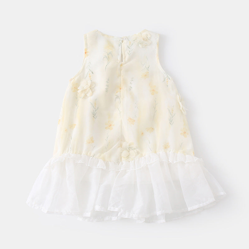 Chiffon Dress for Kids Floral Strapless Dress for Girls