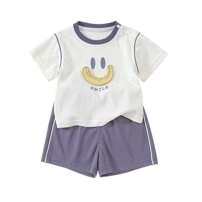 Children's Outfit Cartoon Banana Smile Print Short Sleeve Two-Piece Set