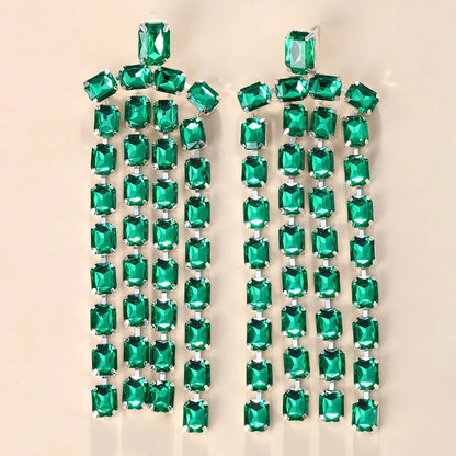 Long Fringed Big Drop Earrings Rhinestone Accessories for Girl Women Oversize Crystal Hanging Dangle Earrings Wedding Jewelry