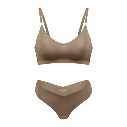 Large size V-neck underwear set for women, no steel ring seamless underwear with briefs for women