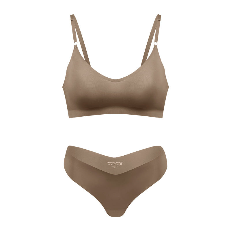 Large size V-neck underwear set for women, no steel ring seamless underwear with briefs for women