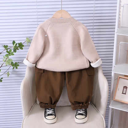 Spring and Autumn Knitted Cardigan Long Sleeve Three Piece Set