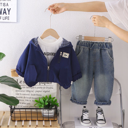 Baby autumn casual hooded long sleeved three piece set