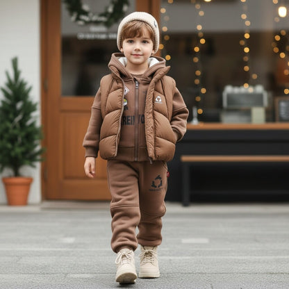 Thickened winter baby hooded vest three piece set