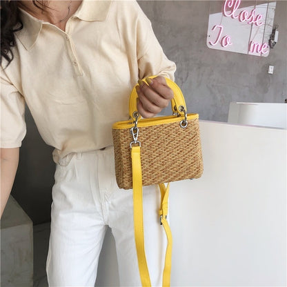 Shoulder Bags For Women Square Straw Bag Summer Rattan Bag Handmade Woven Beach Flap Bohemia Handbag