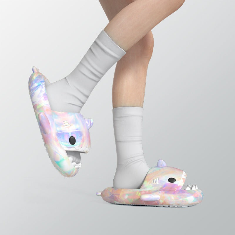 Women Heart Pattern Cartoon Shark Shape Single Band EVA Slippers Platform Cartoon Beach Sandals Woman Shoes